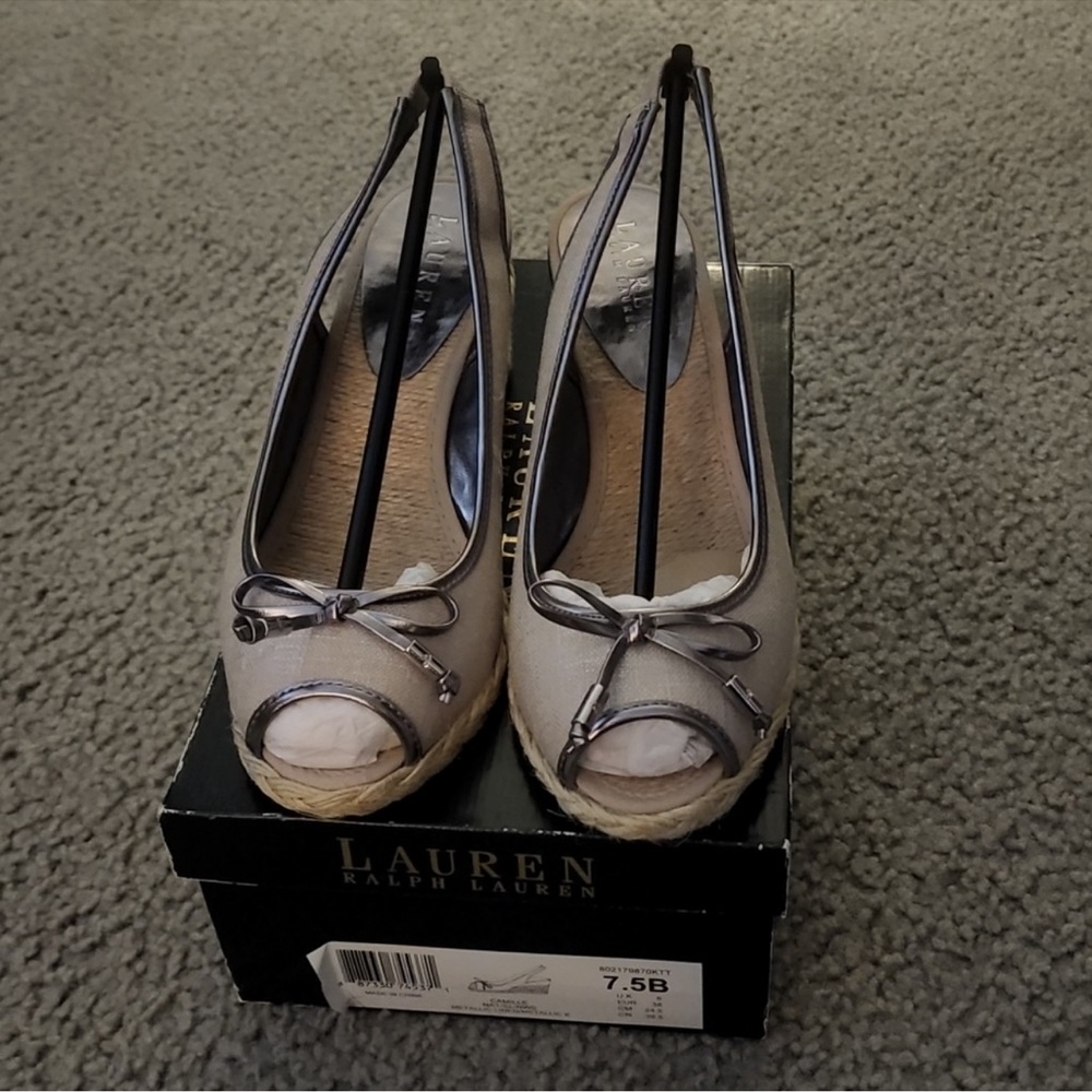 Laren - Ralph Lauren Camille Espadrille Wedge in natural color